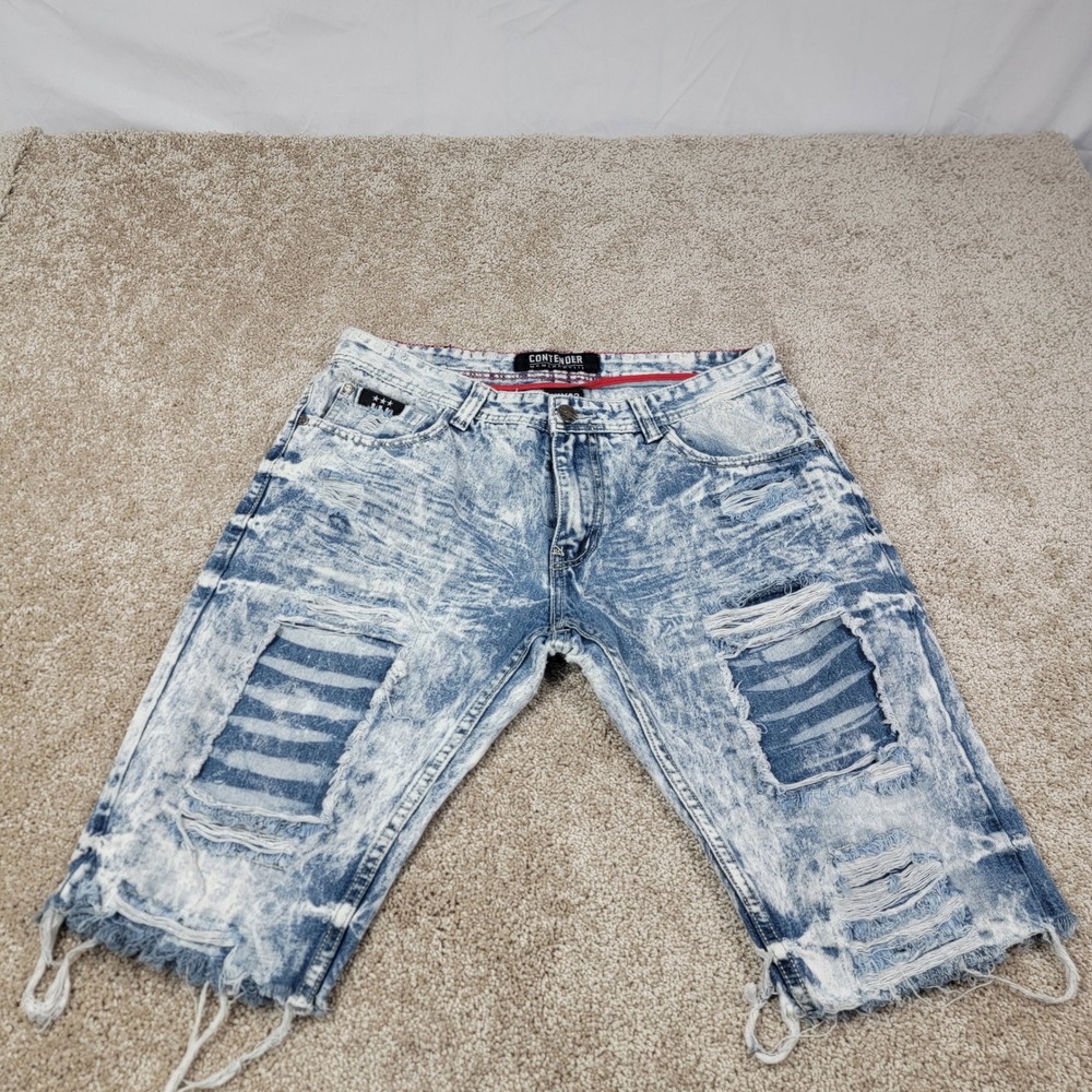 Contender Denim‎ Shorts Distressed Ripped Frayed Hem Blue Wash 34x32